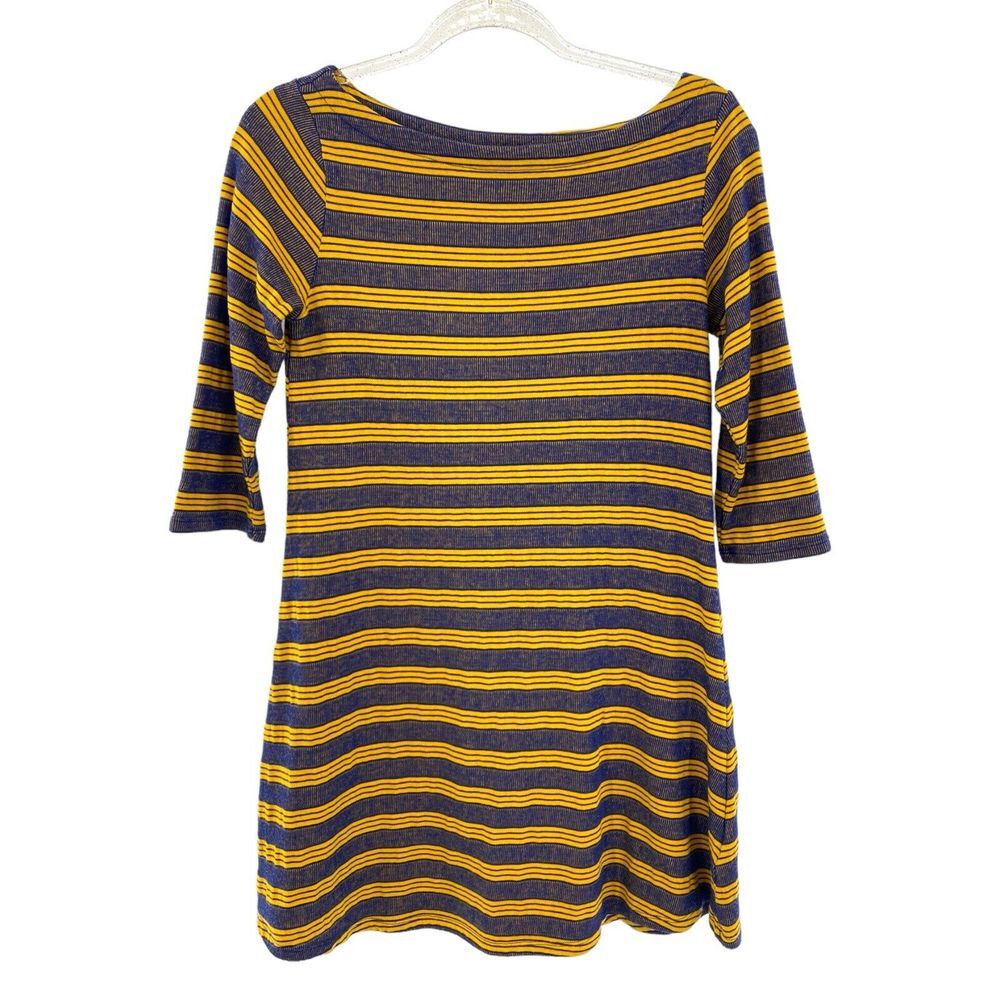BDG Urban Outfitters Womens Yellow Navy Striped Knit 3/4 Sleeve Dress Size Med